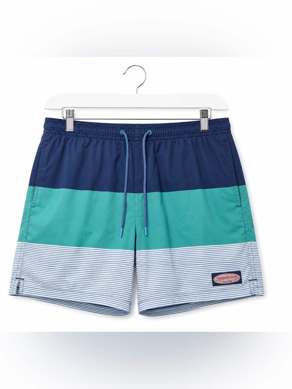 Vineyard Vines Youth XL 18 Colorblock Swim Trunks Blue Green Striped